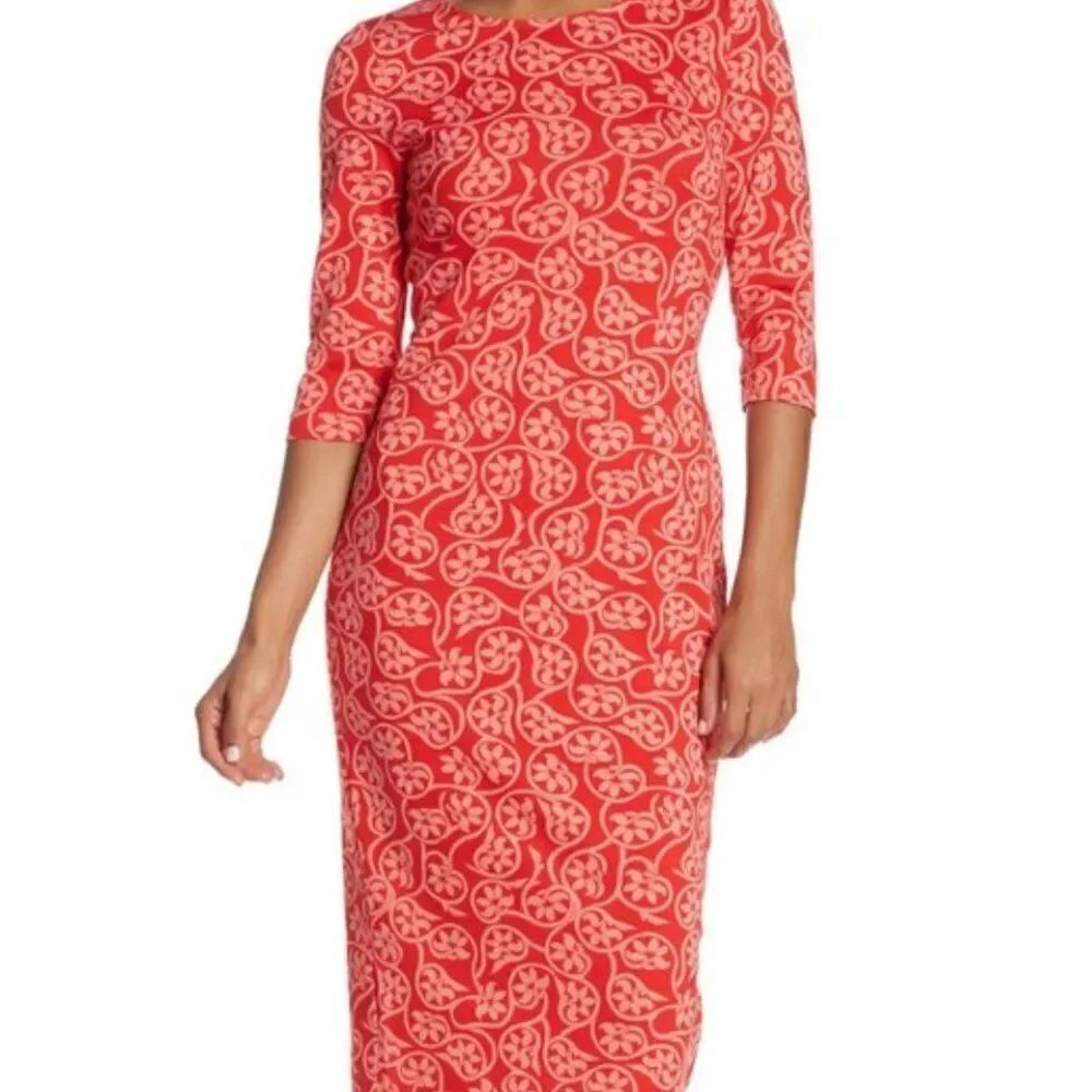 Diane Von Furstenberg Saihana red Coral and pink floral cotton/silk dress